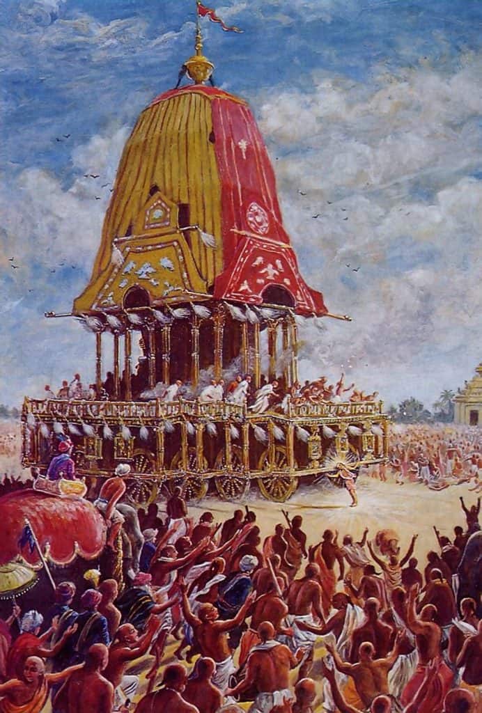 Lord Caitanya Mahaprabhu pulled the chariot from the Jagannatha Temple
